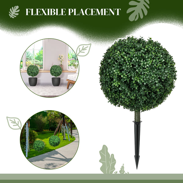 Set of 2 artificial ball-shaped bushes with stakes, UV resistant