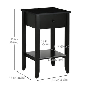 Lot de 2 tables d'appoint avec tiroir et étagère inférieure, noir