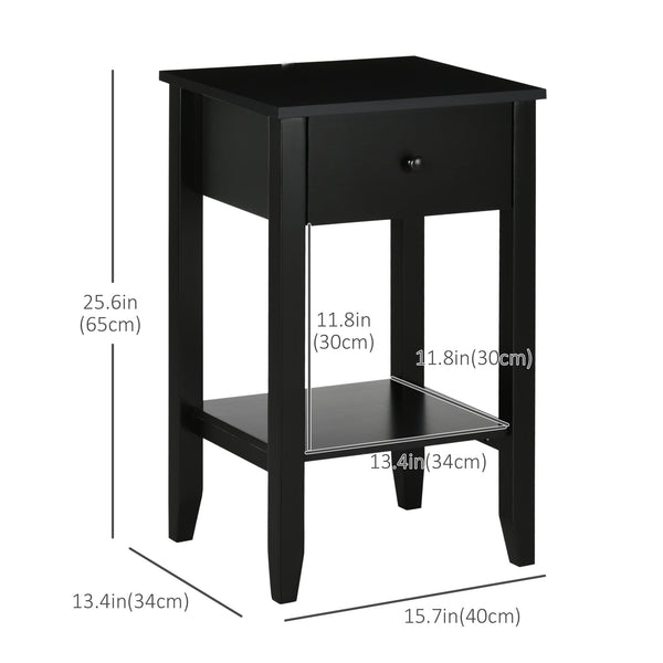 Lot de 2 tables d'appoint avec tiroir et étagère inférieure, noir