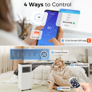 10,000 BTU Portable Air Conditioner, with Dehumidifier, Fan, and Wi-Fi Voice Remote Control, for Rooms up to 441 Sq Ft (41 m²).
