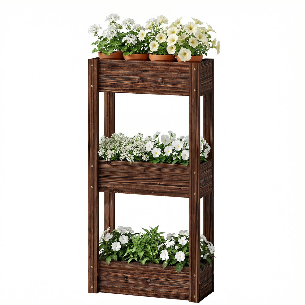 Jardinière surélevée en bois à 3 niveaux avec pieds avec trous de drainage et doublure de lit.