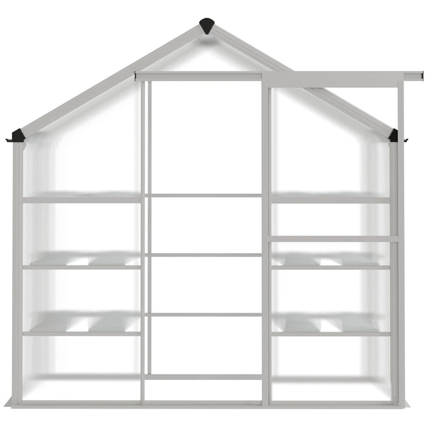 Serre d'extérieur en polycarbonate avec étagères à 3 niveaux, porte coulissante et structure en aluminium