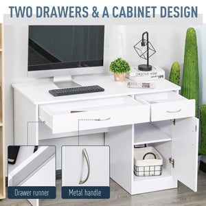 Bureau d'ordinateur avec tiroirs de rangement, armoire et étagère réglable, blanc