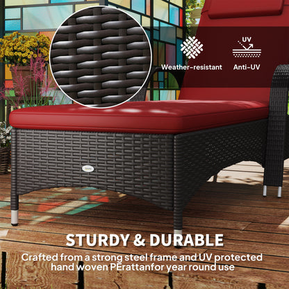 Outsunny Outdoor Sun Lounger, Lounge Chair with Headrest, 5 Level Adjustable, Backrest, Casters, Deep Coffee and Wine Red |
