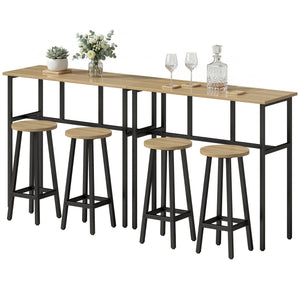 Bar Table Set of 6, Bar Table and Stools for 4, 2 Breakfast Tables and 4 Stools for Living Room, Grey-Brown