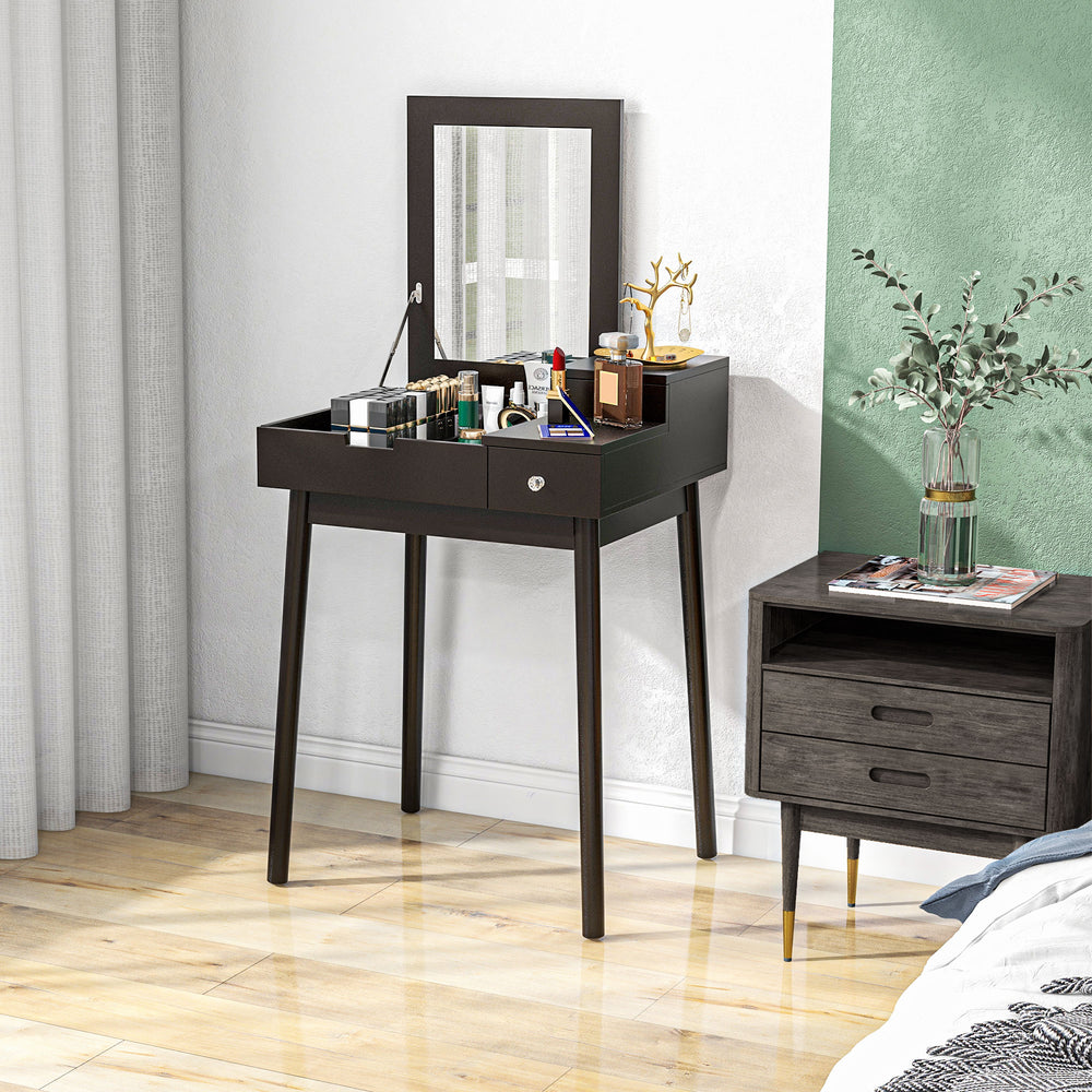 Coiffeuse avec miroir rabattable à 2 tiroirs, noire