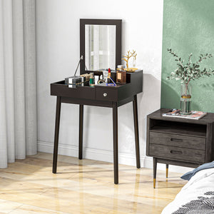 Coiffeuse avec miroir rabattable à 2 tiroirs, noire