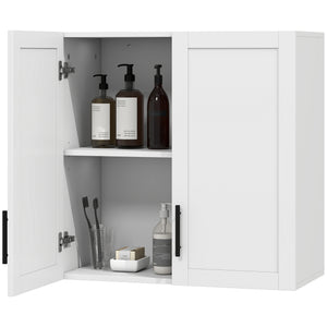 Armoire murale de salle de bain avec 2 portes et tablette ajustable, blanc
