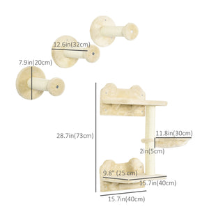 Étagère murale pour chat avec griffoir et hamac, beige