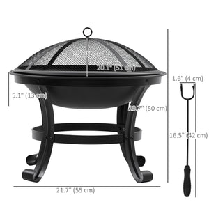 Brasero d'extérieur avec couvercle en maille, tisonnier, pour camping, feu de camp, pique-nique, noir