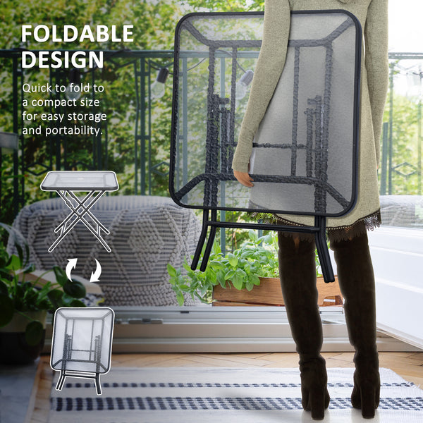 Table de jardin carrée pliable avec trou pour parasol, noire