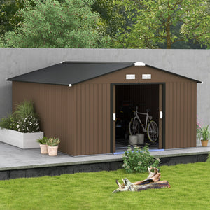 Abri de jardin en métal avec kit de fondation inclus, marron