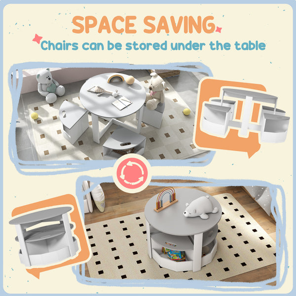 Ensemble table et chaises pour enfants 5 pièces avec rangement, gris