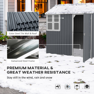 Abri de jardin en métal avec porte verrouillable, aérations, toit incliné, gris foncé