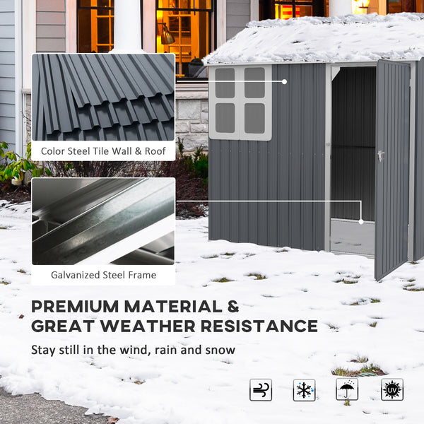 Abri de jardin en métal avec porte verrouillable, aérations, toit incliné, gris foncé