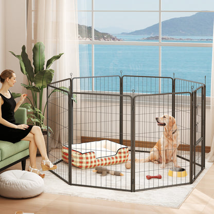 Parc pour chien PawHut 99 cm, intérieur/extérieur, portable et pliable, 8 panneaux, avec porte et sangle, pour grands chiens