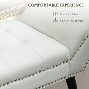 Banc rembourré moderne avec accoudoirs et garniture cloutée, blanc