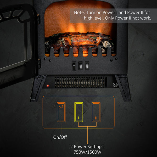 Cheminée électrique autonome avec effet de flamme réaliste 750 W/1 500 W, noir