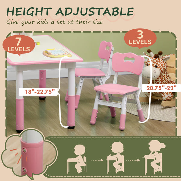 Kids Table and Chair Set (4 Chairs, Adjustable Height, Easy to Clean, Ages 1.5-5), Pink
