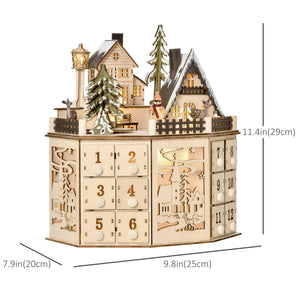 Calendrier de l'Avent de Noël en bois naturel de 24 jours