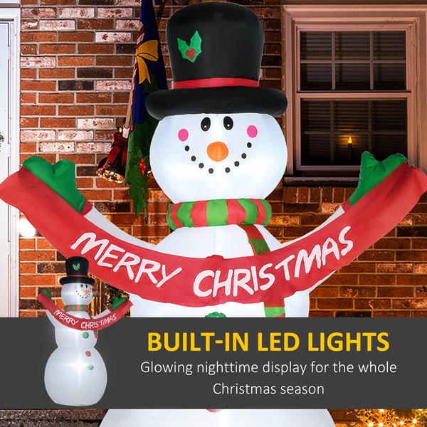 Bonhomme de neige gonflable de 2,4 mètres avec bannière lumineuse LED