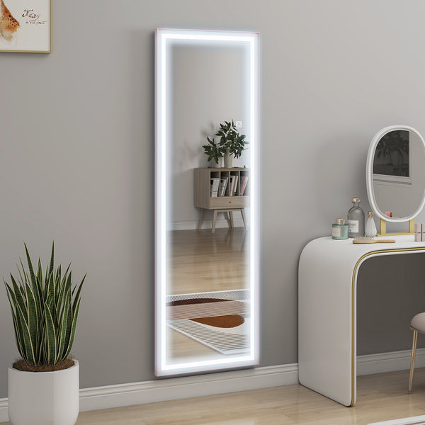 Miroir pleine longueur DEL 64 po avec éclairage réglable et cadre bicolore blanc et rose