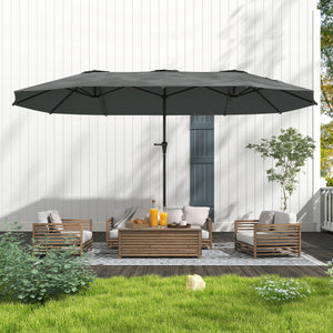 Parasol double face de 13 pieds avec manivelle, gris clair