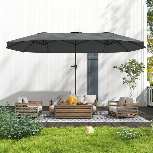 Parasol double face de 13 pieds avec manivelle, gris clair