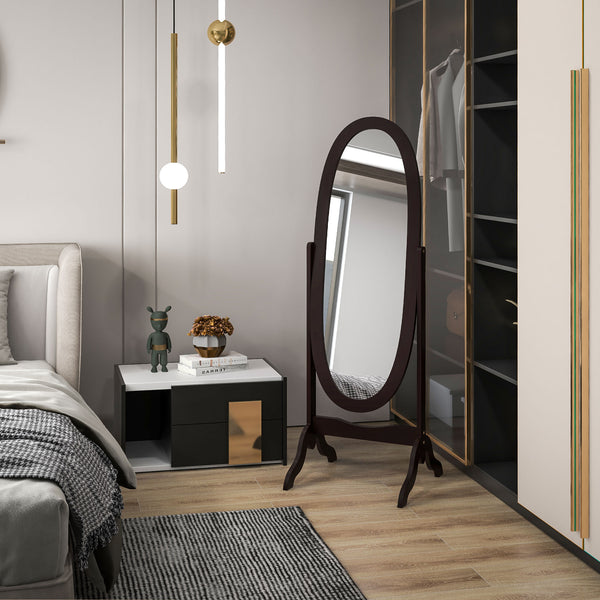 Miroir sur pied pleine longueur avec cadre ovale à angle réglable pour dressing, café