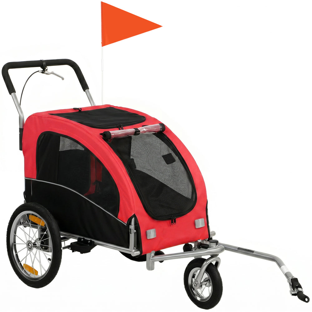 Remorque vélo et poussette pour chien 2 en 1, rouge