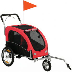 Remorque vélo et poussette pour chien 2 en 1, rouge