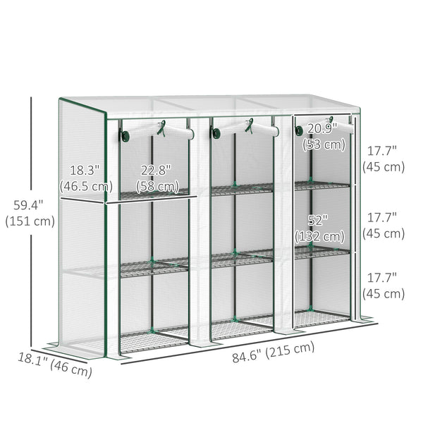 Lean-to greenhouse with 3 shelves, white
