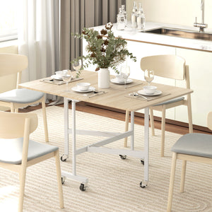 Table à manger pliante à abattants sur roulettes pour 6 personnes – Chêne et blanc