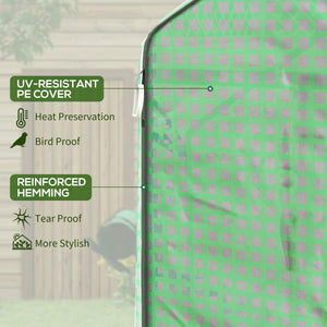 Three-tier garden greenhouse with roll-up door and screened windows, green