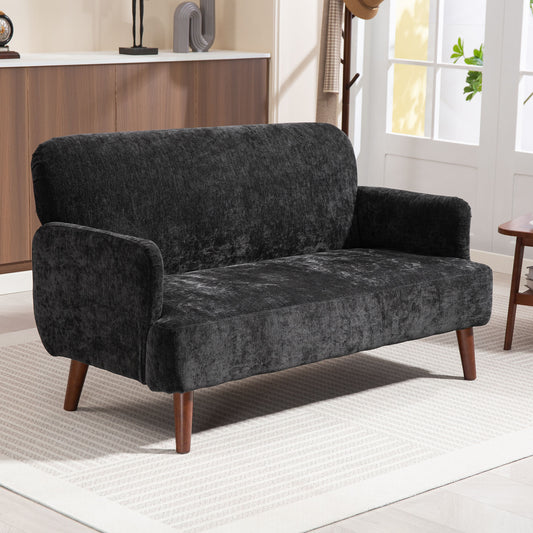 HOMCOM 2-seater sofa in velvet fabric, small loveseat sofa with 21 cm thick padding and wooden legs, black
