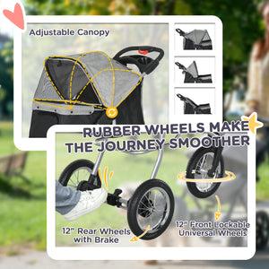 Poussette pour petit chien pliable à 3 roues avec auvent réglable, grise