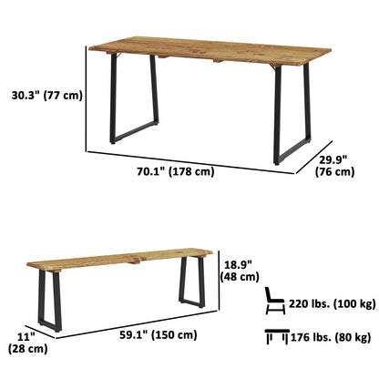Ensemble table et banc de pique-nique pour 6 personnes avec trou pour parasol de 5 cm, plateau à lattes et structure en acier