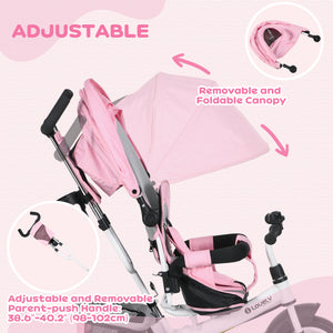 6 in 1 Toddler Tricycle for 1-5 Years Old with Parent Handle, Pink