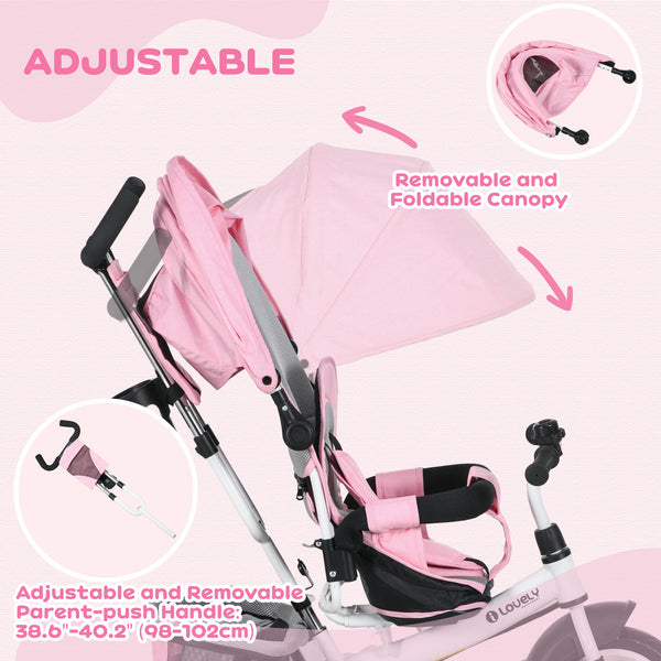 6 in 1 Toddler Tricycle for 1-5 Years Old with Parent Handle, Pink