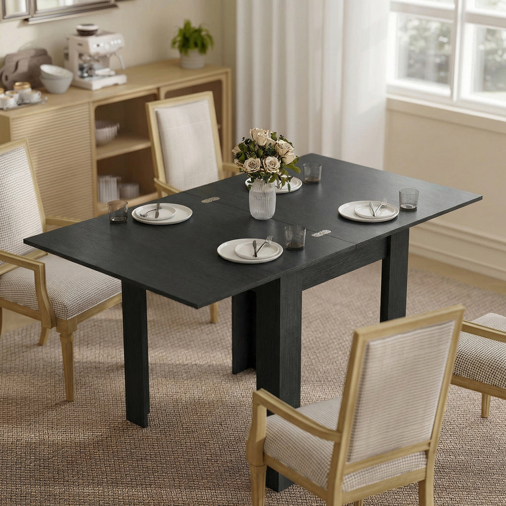 55" Extendable Dining Table for 4-6 Person, Kitchen Table with PU Handle and Felt Pads for Small Spaces, Black