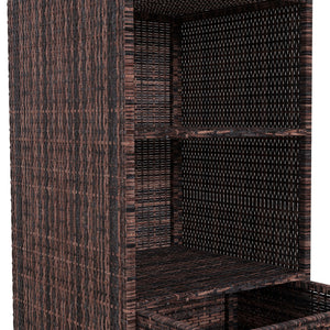 Armoire de rangement extérieure en rotin tressé avec tiroir, marron