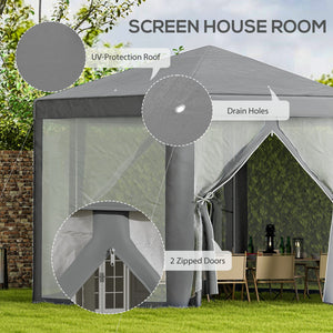 Hexagon Party Tent, Patio Gazebo with Netting Mesh, Dark Grey