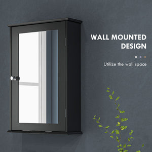 Armoire à pharmacie murale avec miroir, porte et étagères, noire