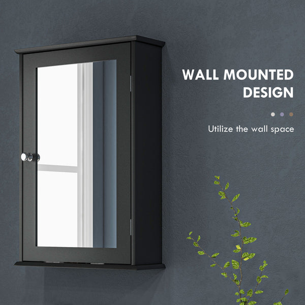 Armoire à pharmacie murale avec miroir, porte et étagères, noire