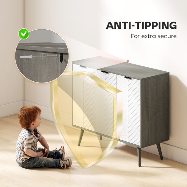 Buffet moderne avec étagères réglables et 3 portes, gris