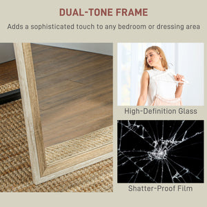 Miroir sur pied pleine longueur sur pied ou à poser avec cadre pour chambre, grain de bois foncé