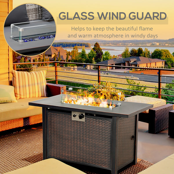 43" Outdoor Propane Gas Fire Pit Table, Wicker Patio Gas Firepit w/ Glass Wind Guard, 50,000 BTU CSA Certified Bronze