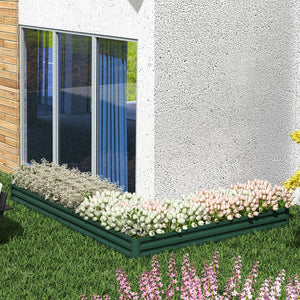 Raised galvanized steel planter with vegetable stakes, green