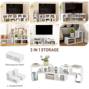 Meuble TV modulable 3 pièces avec 6 compartiments pour téléviseur jusqu’à 75 po – Blanc