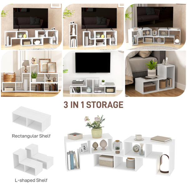 Meuble TV modulable 3 pièces avec 6 compartiments pour téléviseur jusqu’à 75 po – Blanc